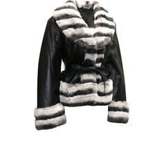 BARYA NEW YORK Women&#39;s Rex Rabbit Fur Trim Leather Jacket - £405.60 GBP
