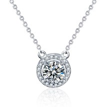 10mm / 1ct Round Halo Lab Moissanite DVVS1 Silver Necklace 14k White Gold Plated - £68.92 GBP