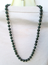 Dark Green Nephrite Jade Hand Knotted 7mm Beads Necklace 19” long - £91.88 GBP