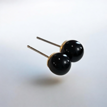 Vintage 5mm Onyx Balls Gold Plated Sterling Silver 925 Stud Post Earrings - £24.26 GBP