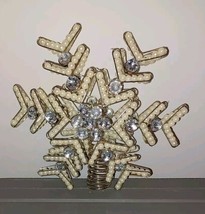 3-D Silver Beaded Snowflake Star Christmas Tree Topper Metal Coil Base 10&quot; x 9&quot; - $15.00