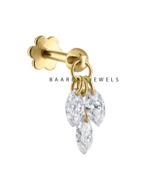 14K Solid Gold Marquise Drilled Three Diamond Dangle Stud Floating Diamo... - $4,043.85 MXN+