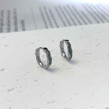 925 Silver Plated Green Ripple Small Hoop Earrings for Men Women,Unisex Earrings - £8.81 GBP