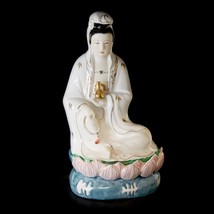 Chinese Porcelain Quan Yin On Lotus Statue 10.5&quot; Mid-Century 1960&#39;s Mid ... - £49.62 GBP