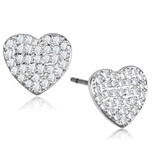 Gorgeous Silver Plated Heart Shaped CZ Stud Wedding Jewelry Women&#39;s Earring Gift - £55.17 GBP