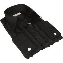 Mens CEREMONIA Tuxedo Ruffle Shirt 100% Cotton Turkey Slim Fit #paris 15 Black image 4