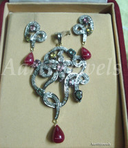 Victorian 2.82ct Rose Cut Diamond Ruby Gemstones Women&#39;s Pendant Set Halloween - £835.73 GBP