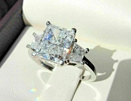 Solid 14k White Gold 3.10Ct Radiant Cut Three Diamond Engagement Ring Size 8.5 - £200.35 GBP
