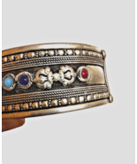 Vintage Tibetan Nepalese Cuff Bracelet Turquoise Coral Silver Tone Ethnic Boho - $38.61