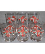 Set (6) Anchor Hocking POINSETTIA &amp; HOLLY PATTERN Glass Tumblers CHRISTMAS  - £15.68 GBP