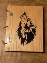 Black Wolf Decal Design Wood Handmade Journal Notebook 150 Lined Pages - £15.56 GBP