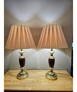 Vintage Siffel Table Lamps Brass Maroon Red Base 40&quot; MCM Set of TWO with... - £271.31 GBP