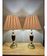 Vintage Siffel Table Lamps Brass Maroon Red Base 40&quot; MCM Set of TWO with... - $346.45