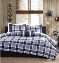 4pc Navy Blue/Light Blue Red Plaid Reversible Twin Full Queen Bedspread Set - £138.80 GBP+