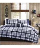 4pc Navy Blue/Light Blue Red Plaid Reversible Twin Full Queen Bedspread Set - £138.00 GBP+