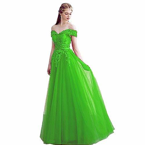 Off The Shoulder Beaded Lace Long Formal Prom Evening Dress Lime Green US 10