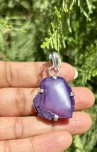 925 Sterling Silver Plated, Purple Druzy Geode Agate Stone Pendant, Healing 7 - £9.42 GBP
