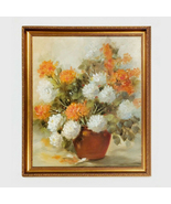 Floral Still Life Oil Painting With Gold Frame - £62.76 GBP