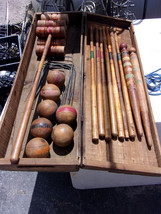 Antique Croquet Set with original Wooden Case - $98.99