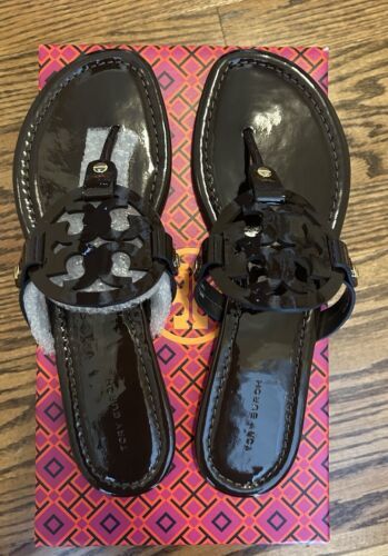 NEW Tory Burch Women&#39;s Patent Leather Miller Flip Flop Sandals Coconut S... - $189.99