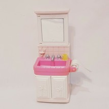 Dollhouse Pink Bathroom Sink Mirror Vanity 1999 Fisher Price Loving Family - $15.52