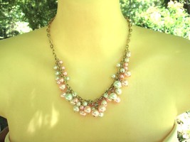 Pink and Baby Blue Bubble Faux Pearl MINT Vintage Necklace with Gold Ton... - $30.00
