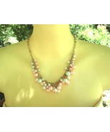 Pink and Baby Blue Bubble Faux Pearl MINT Vintage Necklace with Gold Ton... - $41.16 CAD