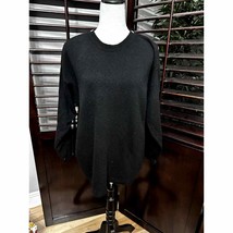 Kikit Women&#39;s Black Knit Sweater Button Sleeve Accents 100% Lambs Wool M - £21.66 GBP