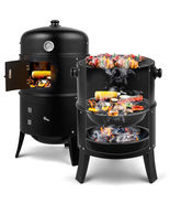 Charcoal Smoker BBQ Grill 3in1 Outdoor Vertical Smokers Portable Meat Co... - £78.40 GBP