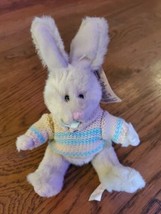 Happy Heart Bunnies Russ Bunny Rabbit Plush Green Sweater Easter 7&quot; Stuffed Toy - $9.49