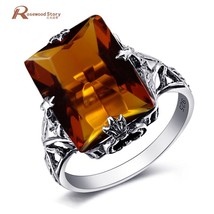 Vintage Amber Ring For Women Real Sterling Silver 925 Wedding Rings With Stone U - £36.38 GBP