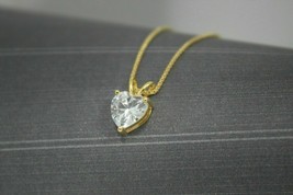1.50Ct Heart Cut Simulated Solitaire Pendant 14K Yellow Gold Plated Silver - £115.75 GBP