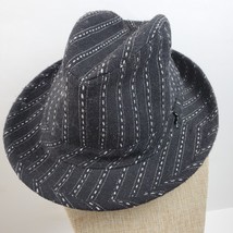 Vintage Black Fedora Hat w/ White Embroidery Stripe Size Small - £13.22 GBP