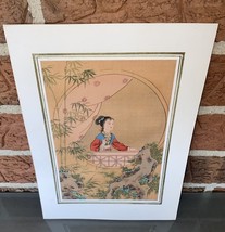 Vintage Chinese Geisha Girl Watercolor Painting On Silk Rare Art Print 1... - £36.78 GBP