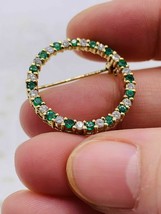 1.30Ct Round Cut Simulated Emerald Brooch Pin  Gold Plated 925 Silver - £102.95 GBP