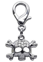 Lobster Claw Skull Charm Clear Rhinestones Crossbones Spooky Bling Dogs Puppies - £10.03 GBP