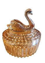 Vintage Jeannete Glass Iridescent Marigold Swan Powder Dish W/ Lipstick ... - $31.18