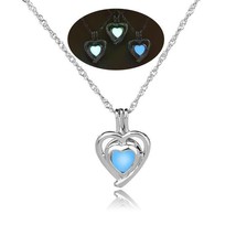 Heart-shaped Cage Pendant Necklace (Blue) 19&quot; - £12.32 GBP