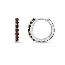 1/2CT Simulated Garnet Small Huggie Hoop Earrings 14K White Gold Plated Silver - £51.34 GBP