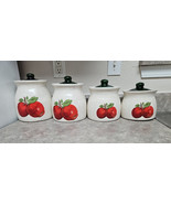 8PC Apple Theme Stoneware Ceramic Kitchen Canister Set w/Fitted Lids READ - $40.73 CAD