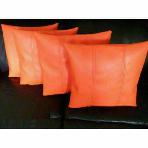 Orange Leather Decor Pillow Cover Set Genuine Soft Lambskin Set Cushion Stylish Item image 2