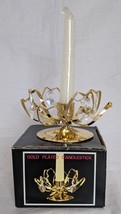 Gold Plated Candlestick Holder with Tear Drop Crystals White  Candle  4 ... - £7.84 GBP