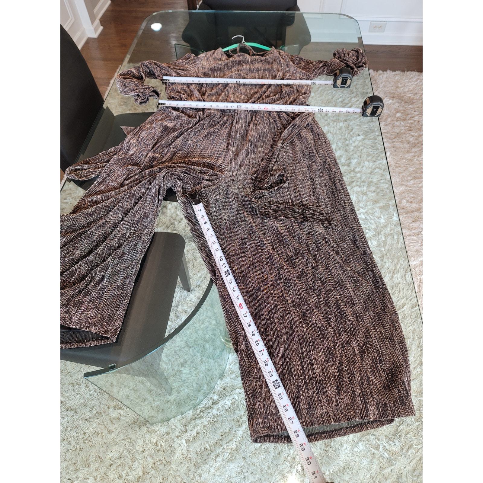 Lane Bryant Jumpsuit Women Size 26/28 Brown Metallic Wide Leg Long Sleeve Belted Item image 14