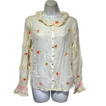 Intropia Embroidered Bouquets Button down Ruffle Collar Blouse Size 38 - £36.16 GBP