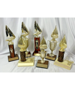 7 Vintage Metal Sailboat Nautical Boat Trophy Gold Wood Plastic Potmetal... - $44.95