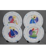 Set (4) Block ANGELICA PATTERN Salad Plates DEB MORES Holiday - Christmas - $27.12 CAD