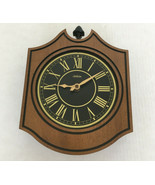 Vintage MCM roman numeral wall hanging battery clock plastic wood grade ... - $31.68
