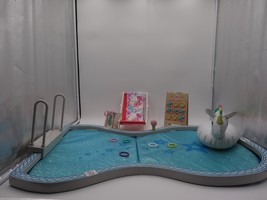 American Girl Doll Swimming Pool Set Truly Me Swan Games Chair Towel Ret... - £47.34 GBP