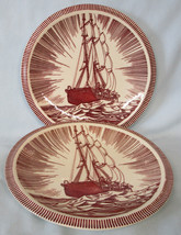 Vernon Kins Kent Rockwell Maroon Moby Dick Bread Plate 6 3/8&quot;  set of 2 - £40.17 GBP