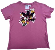 Adidas Girls Youth Pink Floral Logo T- Shirt Short Sleeve Size Medium 11-12Y - £8.52 GBP